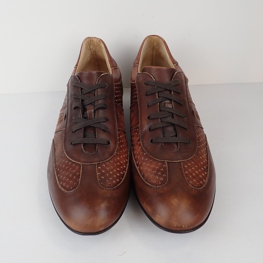 Mezlan Dress Sneaker Leather Shoe Mens 9.5 M Brown Perforated Made in Spain - Picture 3 of 13